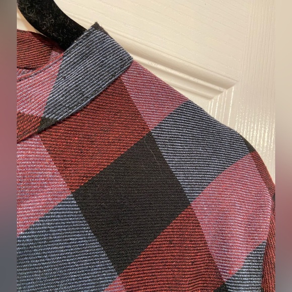 NWOT Serengeti Size L Long Sleeve Black Burgundy Check Flannel Button Mini Dress - Picture 5 of 12